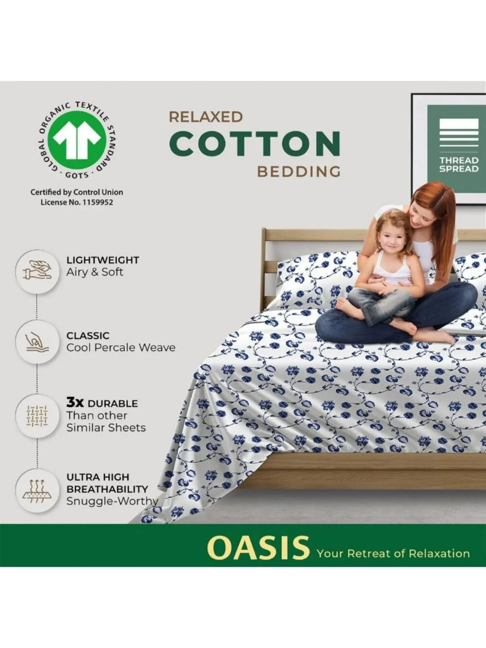 Organic Cotton California King Sheets Set - Soft, Cooling Percale, 4PC Floral
